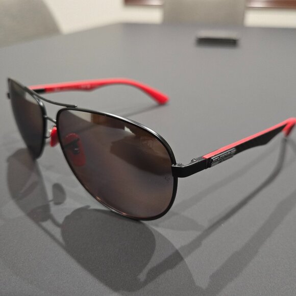 Ray Ban Scuderia Ferrari Silver Mirror Chromance Aviator Sunglasses RB8313M - Picture 6 of 16